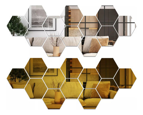 Set X12 Espejos Hexagonales Vinilo Decor